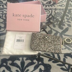 Kate Spade Gold Glitter Card Holder with Keychain new with tag